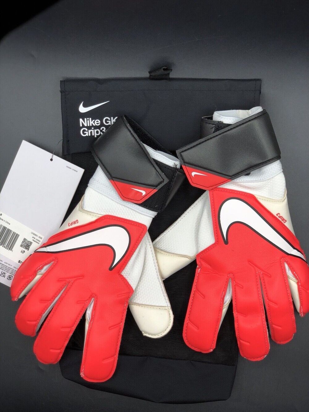 Nike GK Grip 3 Red/White/Black Soccer Gloves CN5651 636 Brand New Size 8